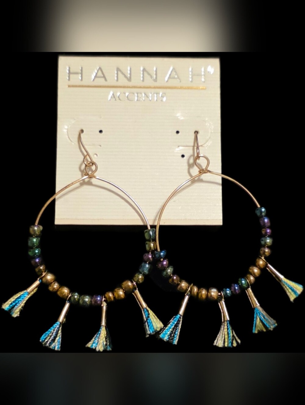 Beaded Earrings w/Blue-Turquoise Tassels
